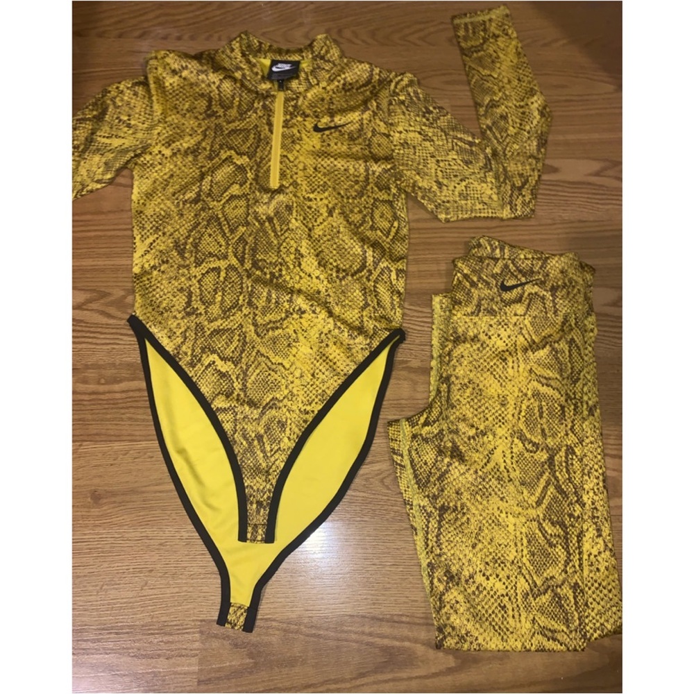 Women’s Gold Nike Snake Print Bodysuit + Leggings 🐍